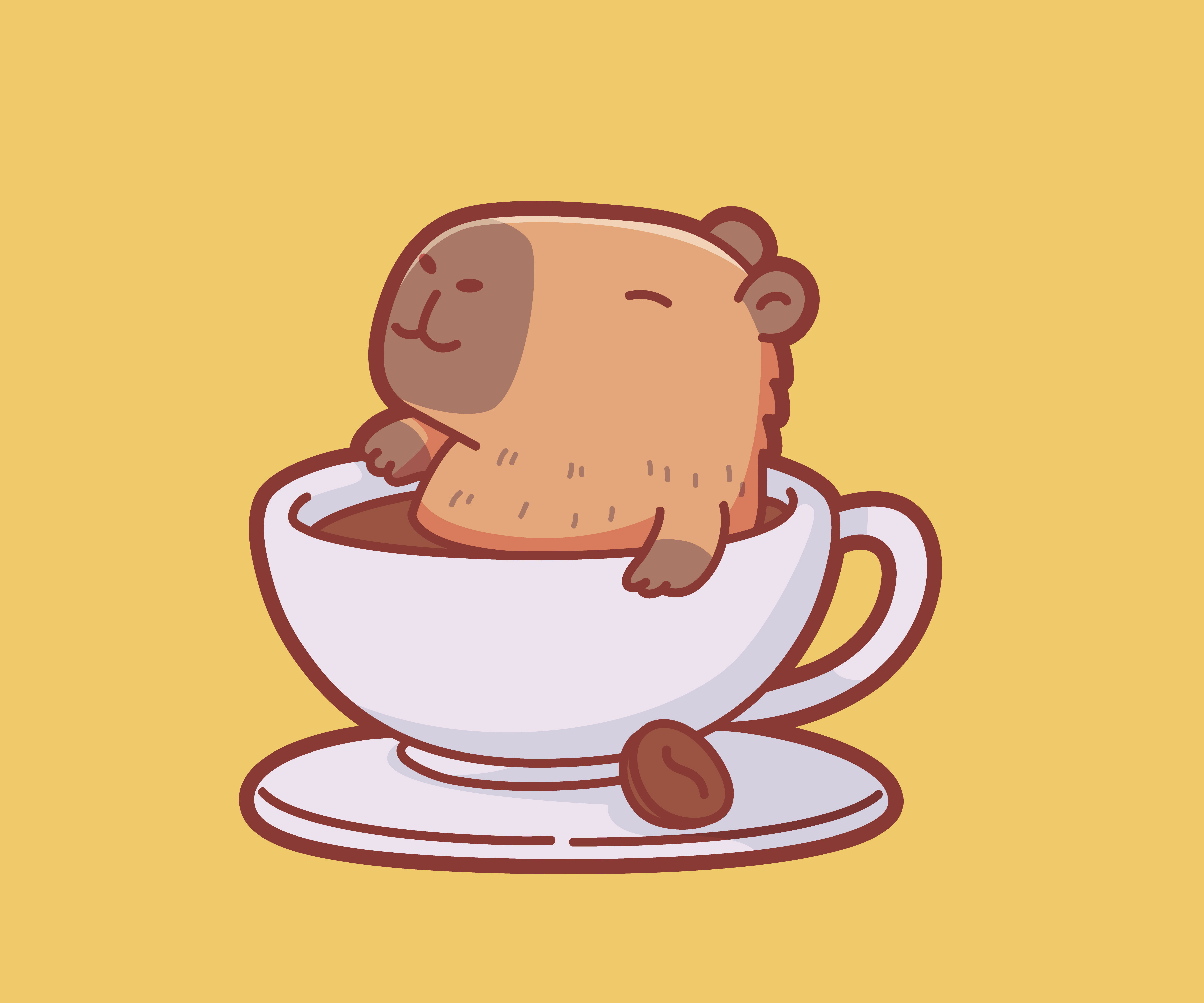 Happy Capybara soaking in a warm cup of coffee coffee coffee cup fur