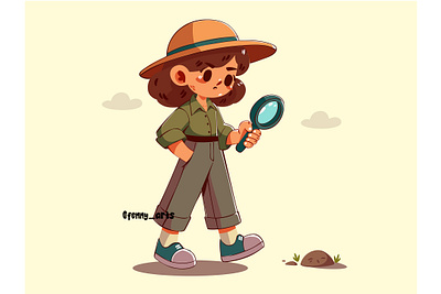 Young Explorer with Magnifying Glass adventure backpacking camping cartoon character children countryside curious discovery expedition experience explorer hiker investigation kid nature outdoor survival treasure trip