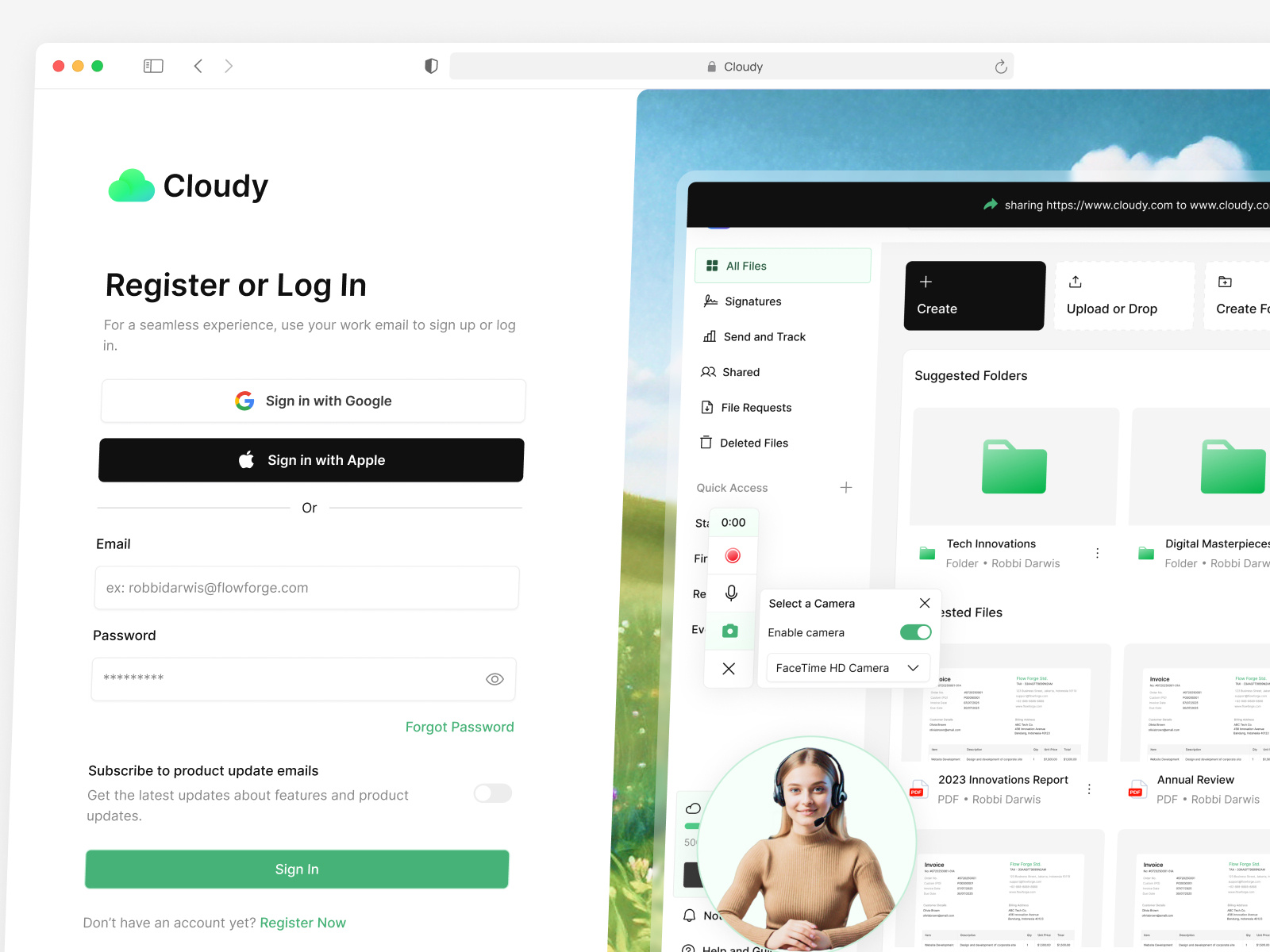 Example of Cloudy - Cloud File Storage (Onboarding Flow)