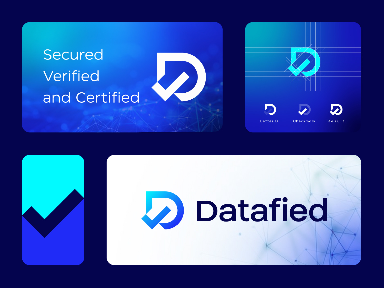 Datafied - D + Checkmark logo bold check mark logo cyber security d letter logo data analytics digital platform geometric logo design logo designer logos minimal minimal logo modern modern logo saas platform start up logo tech logo technology verified logo visual identity