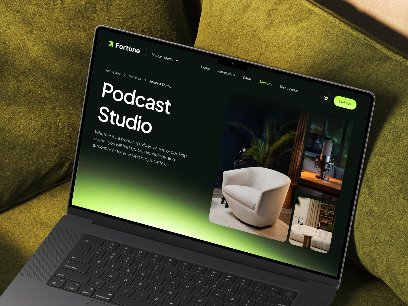 Fortone - Creative Agency Landing Page (Service Page) agency website booking space business company website corporate creative agency creative direction creative professional creative space creativity space digital agency event booking space landing page photoshoot space podcast space room space space studio startup website studio workshop space