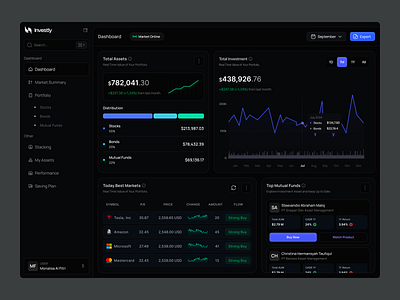 Investly - Stock Investment Dashboard blue crypto darkmode dashboard investment stock uiux
