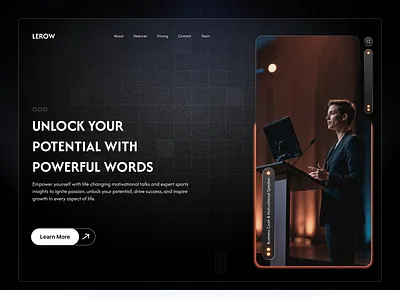 Company Website Design - Hero UI ai branding company website hero hero section home page interaction design interface landing page landingpages marketing modern public speaker skeuomorphic ui user experience user experience design web web marketing website