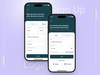 Modern Login & Signup Page UI app create account design forgot password ios app login login form login screen minimal mobile app mobile sign up onboarding registration sign in sign up sign up form sign up page signup ui uiux