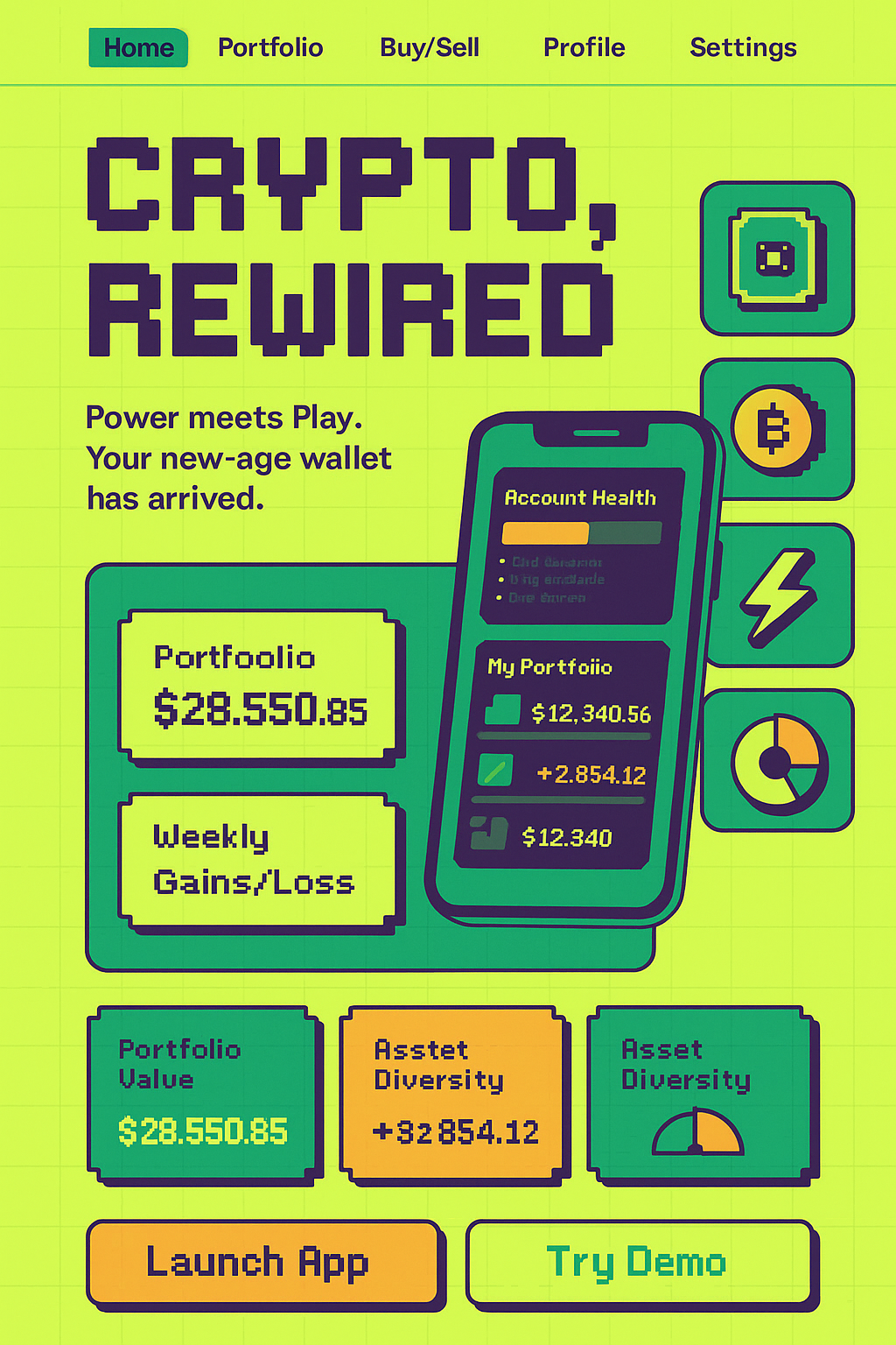 Crypto Landing Page inspired by Pixelart app design branding landingpage ui web webdesign