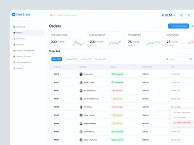 Inventory Dashboard Orders Page admin b2c dashboard e commerce saas inventory listing orders orders report pos system product design saas web app sales web app stock management user interface web app web design