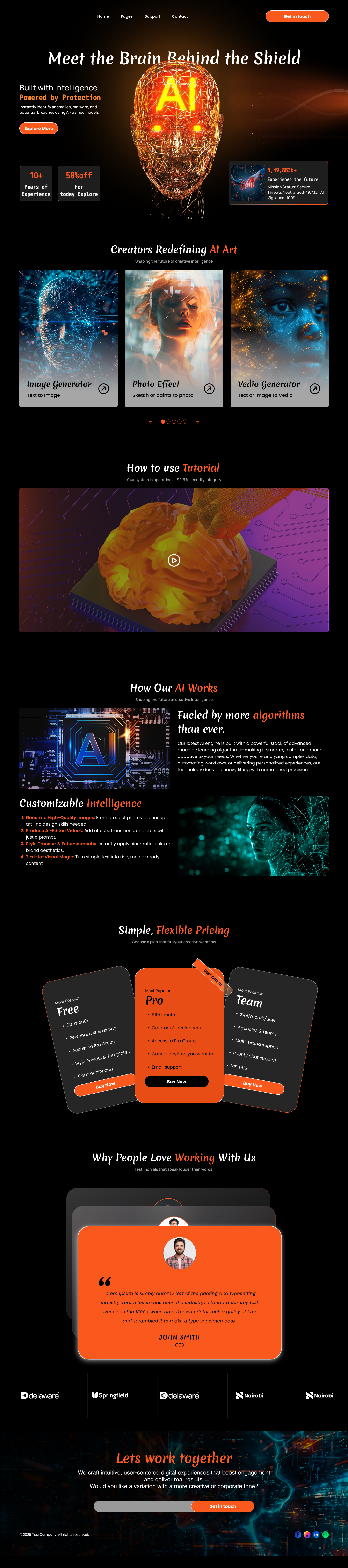 Artificial intelligence web design ai generator ai landing page artificial intelligence dark ui futuristic ui generative ai product design saas website web ui