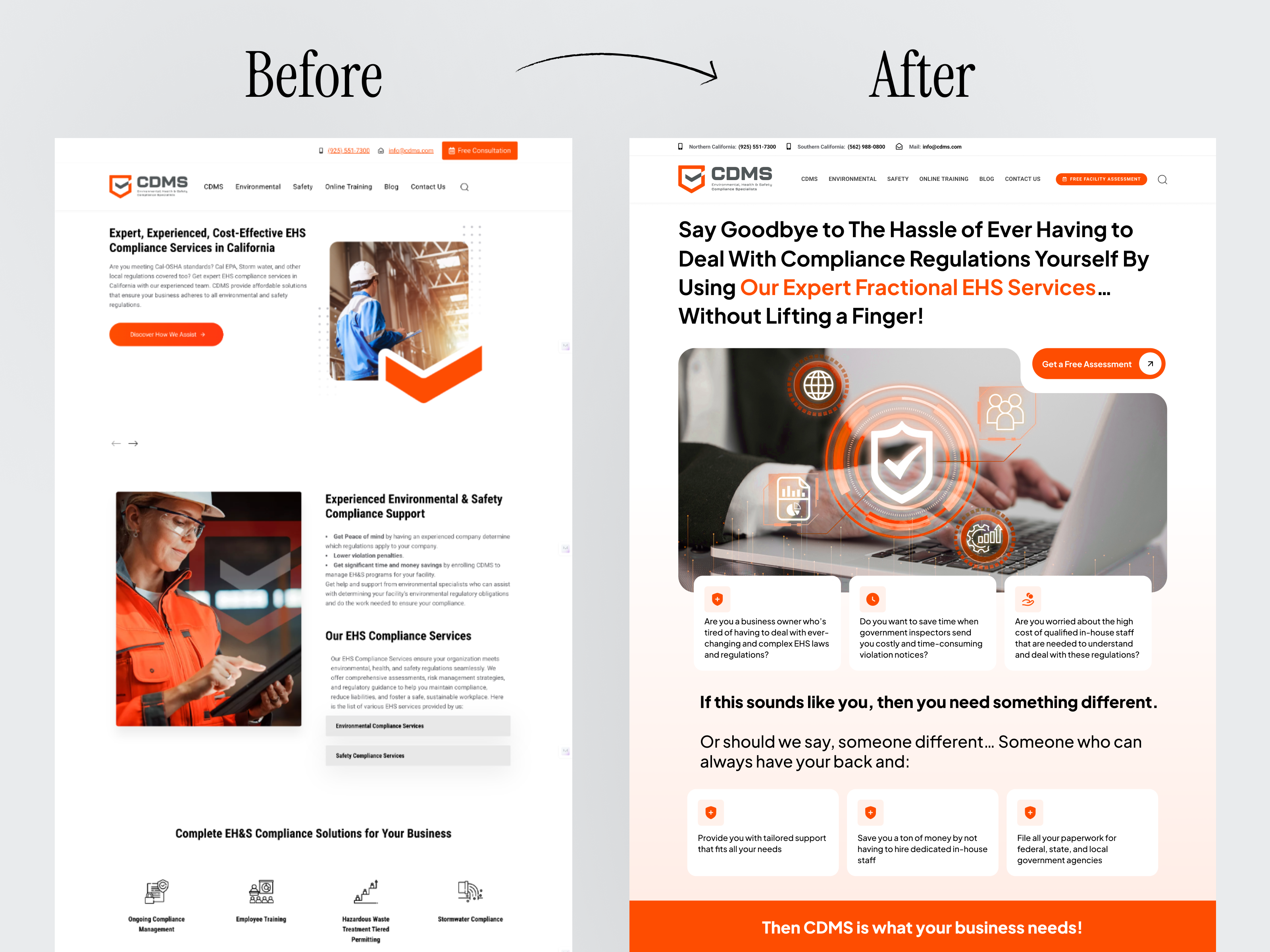 Environmental, Health & Safety Website UI/UX Design b2bwebsite beforeandafter businesswebsite cleanui compliancedesign conversiondesign ehs landingpagedesign responsivedesign saasdesign uxdesign websiteredesign