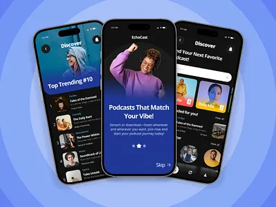 EchoCast - Podcast Streaming App UI app application apps audio design discovery illustration layout mobile modern navigation podcast streaming tech ui ux
