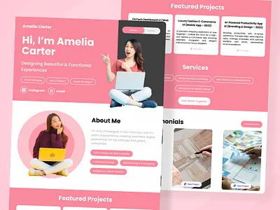 Amelia Carter - Modern Creative Portfolio Landing Page application creative design graphic design landing layout minimalist modern page portfolio ui ux website