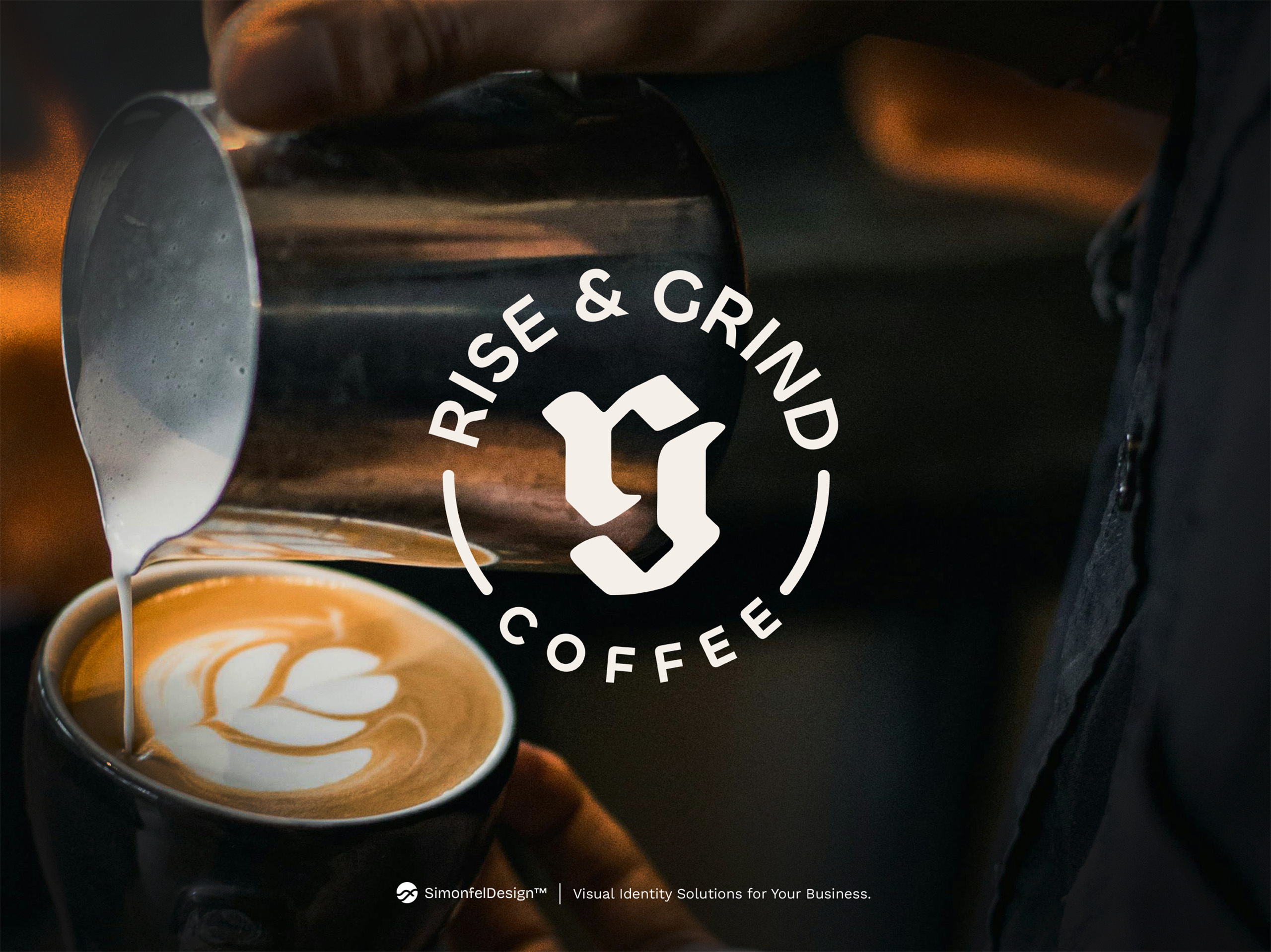 Rise & Grind Coffee Monogram Circular Badge badge barista cafe café cappuccino circular coffee coffee shop fraktur letter g lettermark retro rg rg monogram type typo typographic