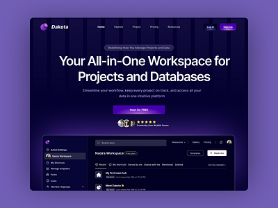 Dakota - All in Workspace 2025 ai 2025 trend ai design ai generator web ai trend ai web ai website dark mode darkmode darkmode light darkmode trend design trend landing page darkmode light darkmode lighting darkmode ui design trend web darkmode