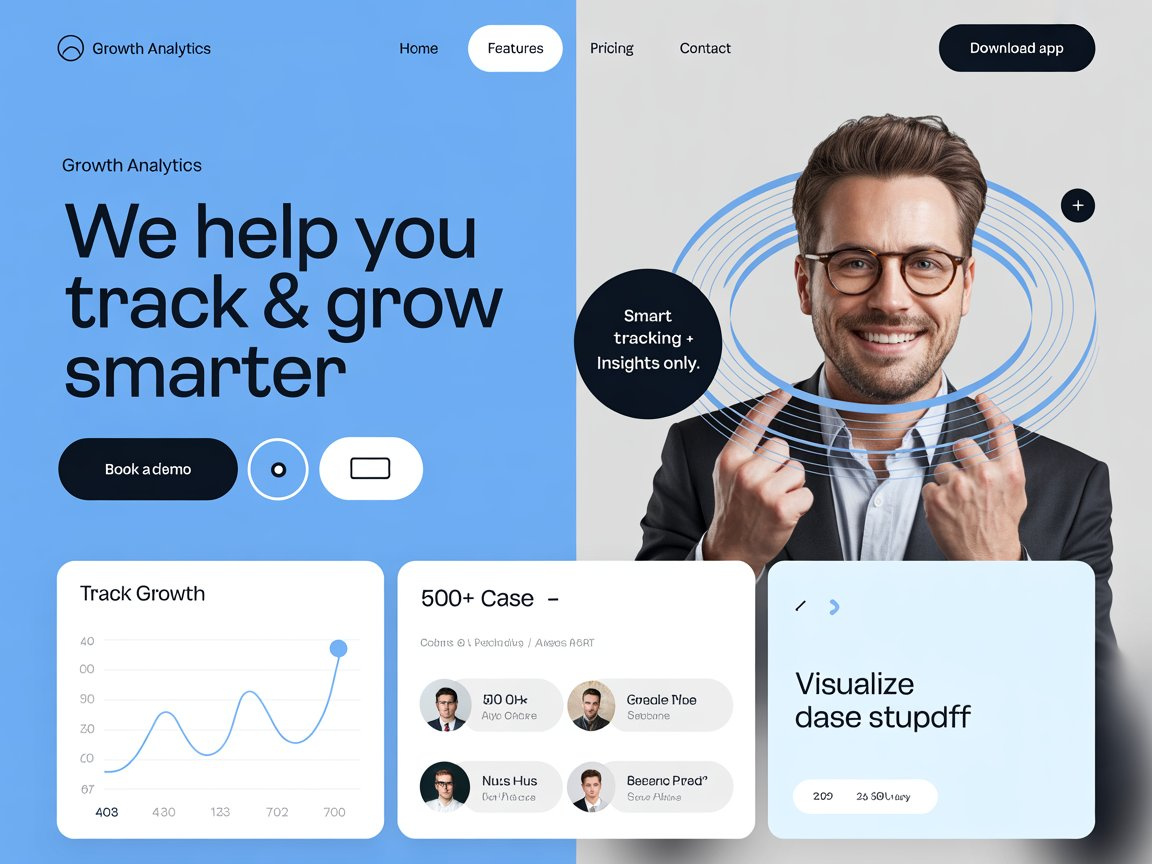 Growth Analytics - WebDesign Mockup For App 3d elements analytics banner figma graphic design hero section mockup ui design webdesign website mockup