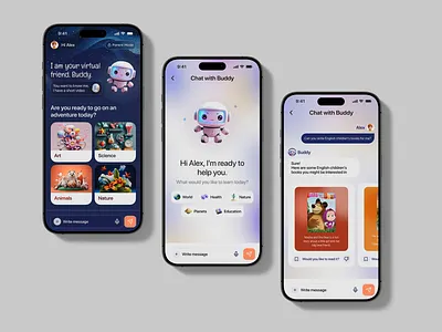 Buddy AI / AI For Kids animation app branding design typography ui ux