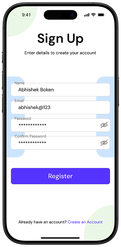 #DailyUI design ios mobile signup ui