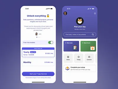 Billing screen and Home screen design ui