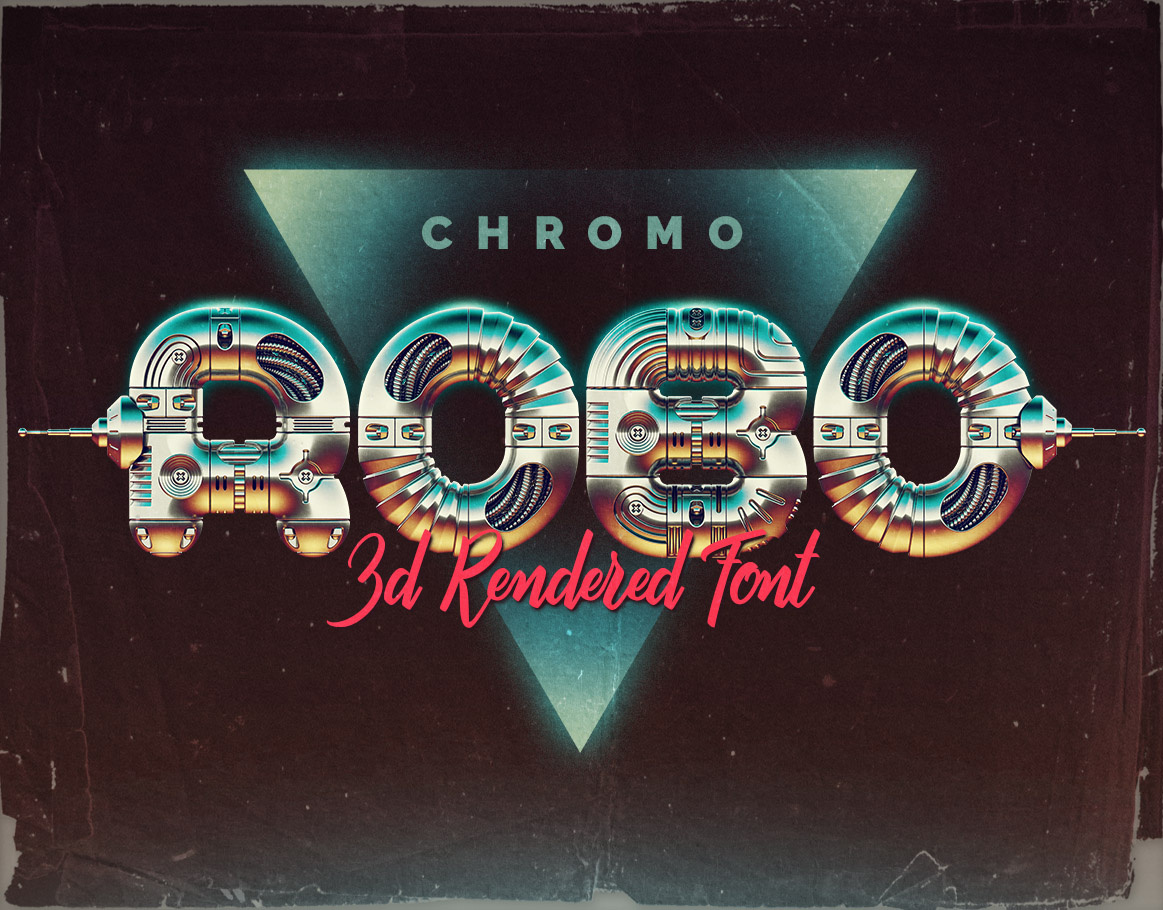 Chromo Robo - Color Bitmap Font 3d alphabet chrome cyber cyberpunk design font illustration lettering metal old render retro robot steampunk type typeface typography vintage