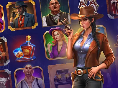 Custom Slot Symbols with a Western-Mafia Twist 2dgameart artdirection casinoart characterdesign customart gamblingdesign gamedev gameillustration gamingindustry mafiaslot mobilecasino slotassets slotcharacters slotdesign slotgameart slotgraphics slotsart slotsymbols themedslots westernslot