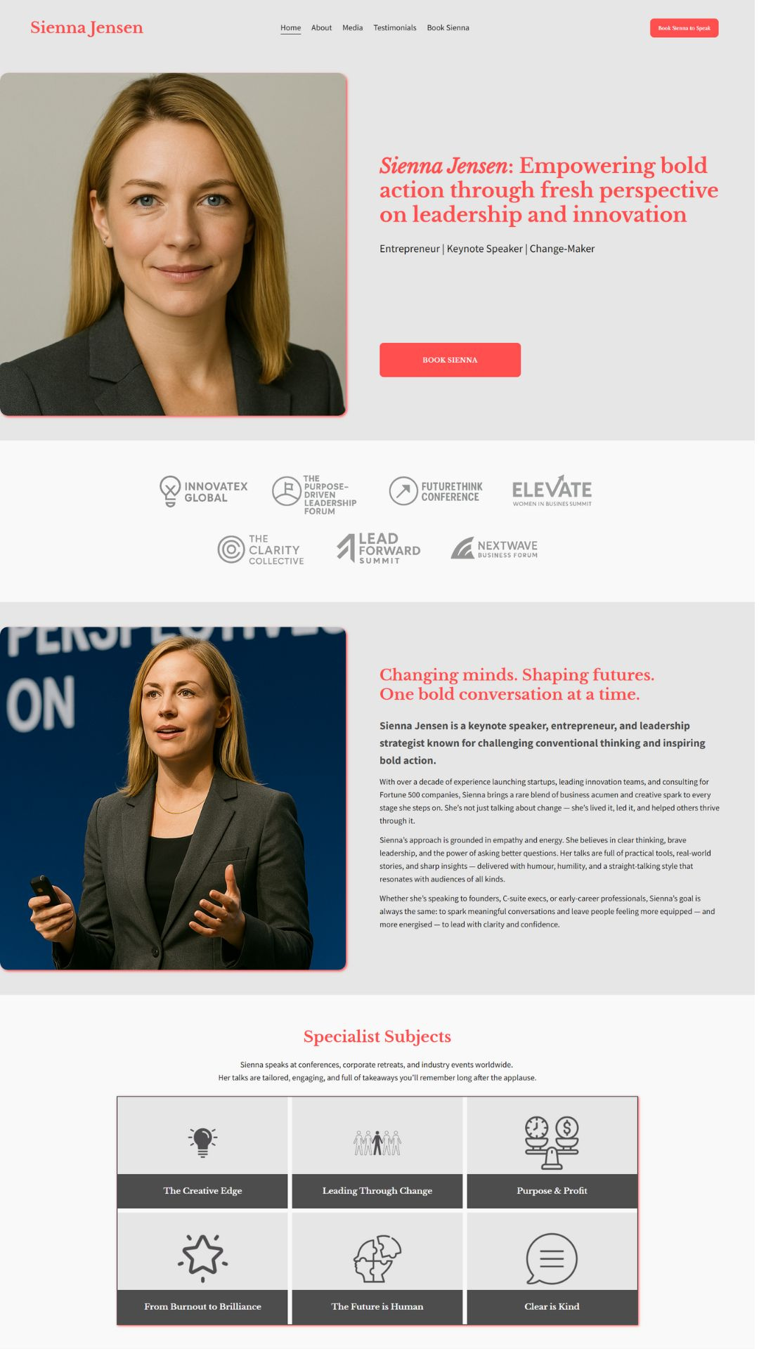 Motivational Speaker Single-Page Squarespace Site speaker squarespace web web design website