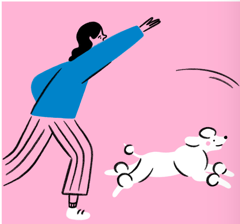 Fetch ball design dog dog game excercise game hand drawn illustration illustrator people pet procreate