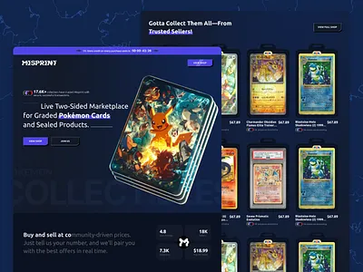 Misprint- Pokemon Collectibles Landing Page UI anime cartoon design landing page pokemon product design ui ui design uiuxdesign website