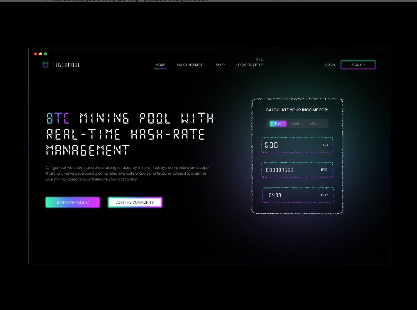Crypto Mining Landing Page UI Figma Design – TigerPool app binance branding btc crypto dark mode design eth graphic design illustration logo popular trending ui ux web3