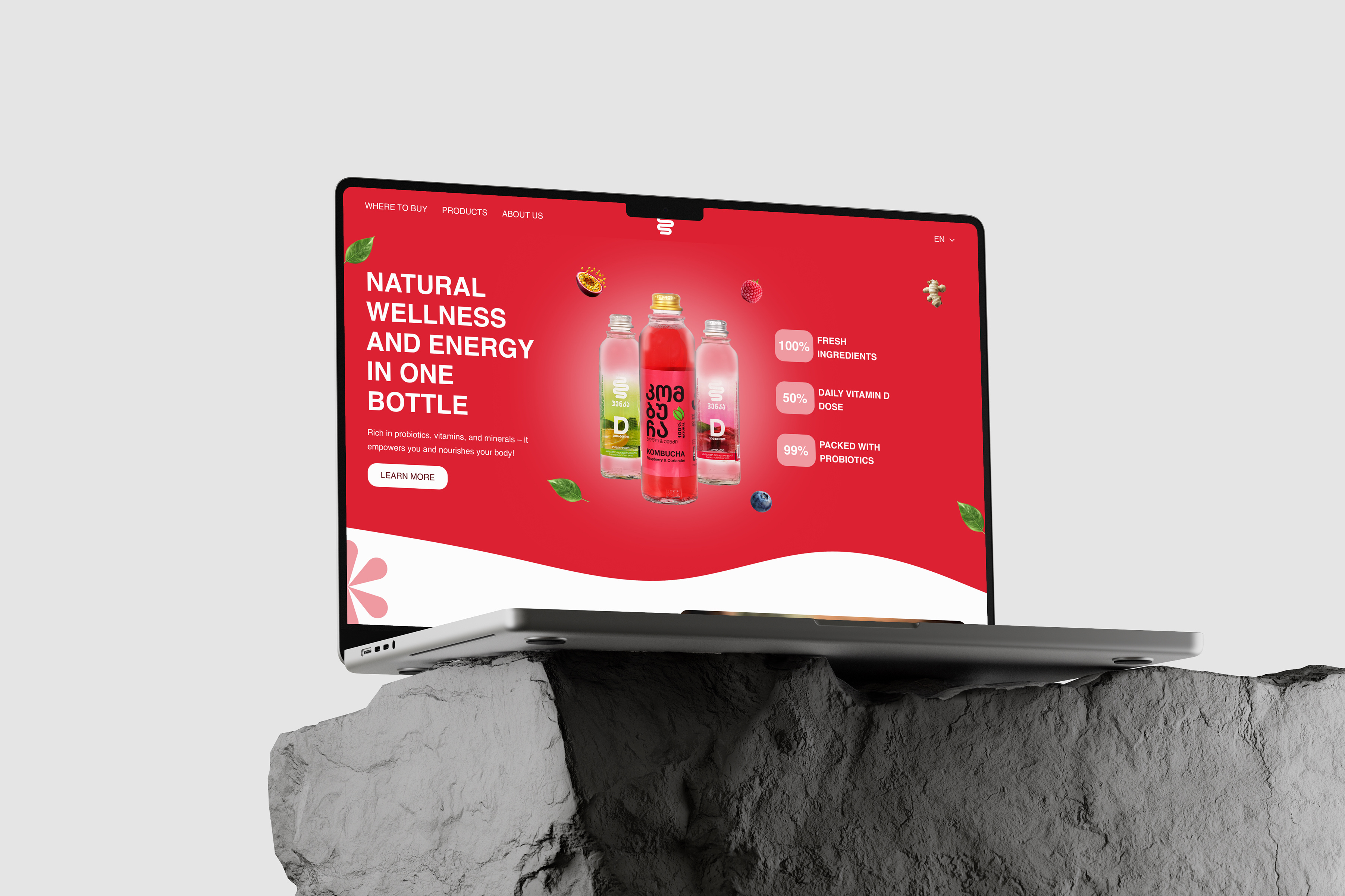 Henka🫐🫚 – Premium Kombucha & Functional Water Website Design ✨ bottle coloful drink drinkwebsite fruit fruits fun henka henkakombucha juice juicewebsite kombucha landingpage red ui water