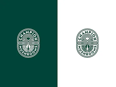 Champion Mushrooms brand brand design branding concentric lines green identity lines logo logo design logos mushroom outlines shapes white