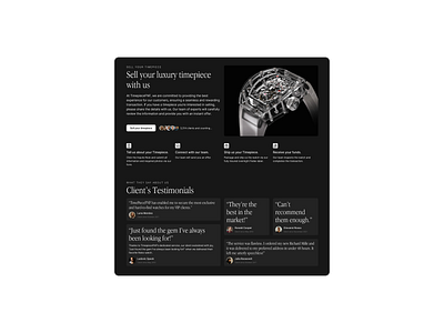 Testimonials section. dark mode design landing page testimonials ui ux website