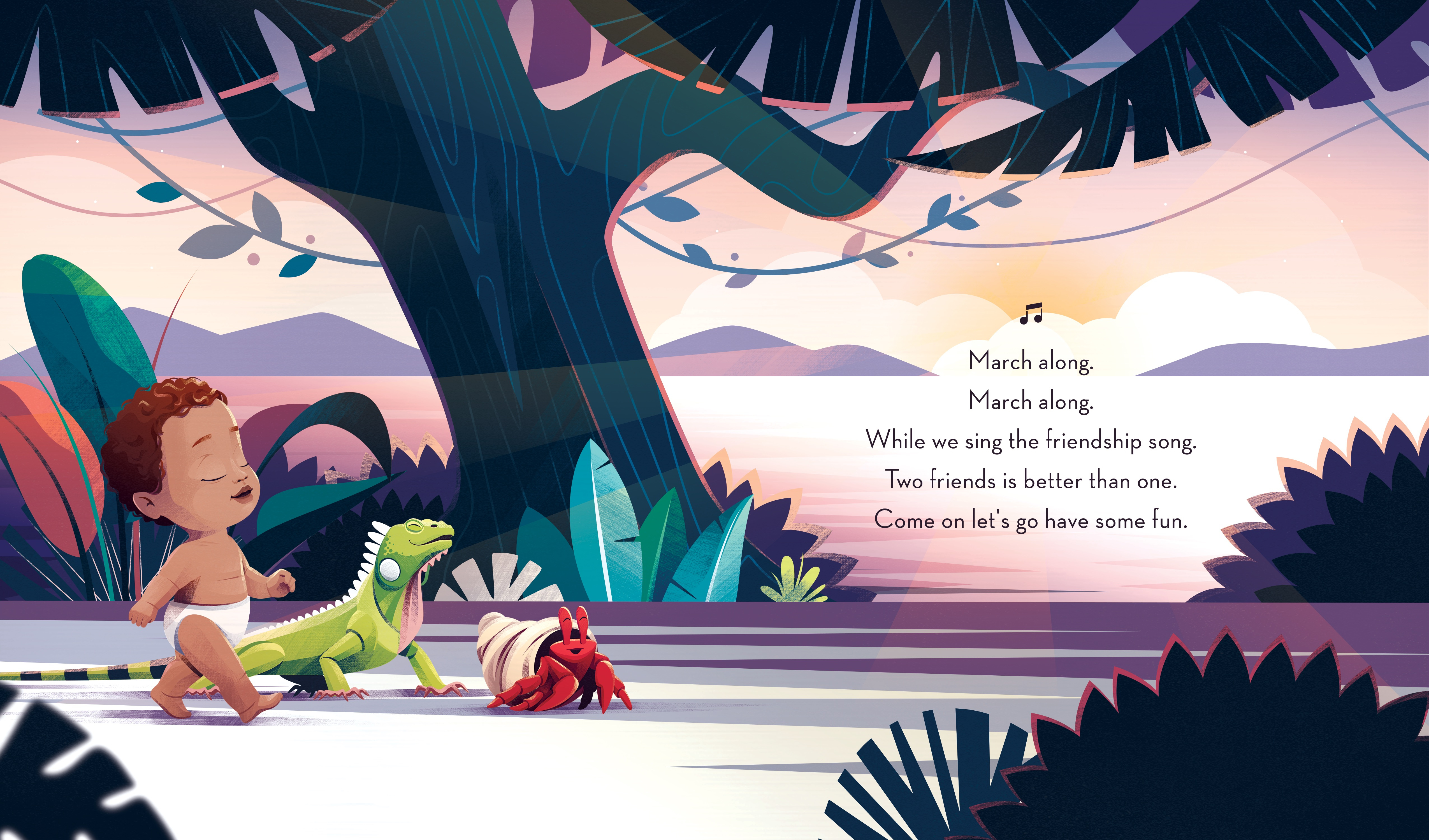 My Island Baby children's book animal baby book character children colorful crab friends hawaii iguana illustration kid liana ocean sea song sunset texture tree tropical