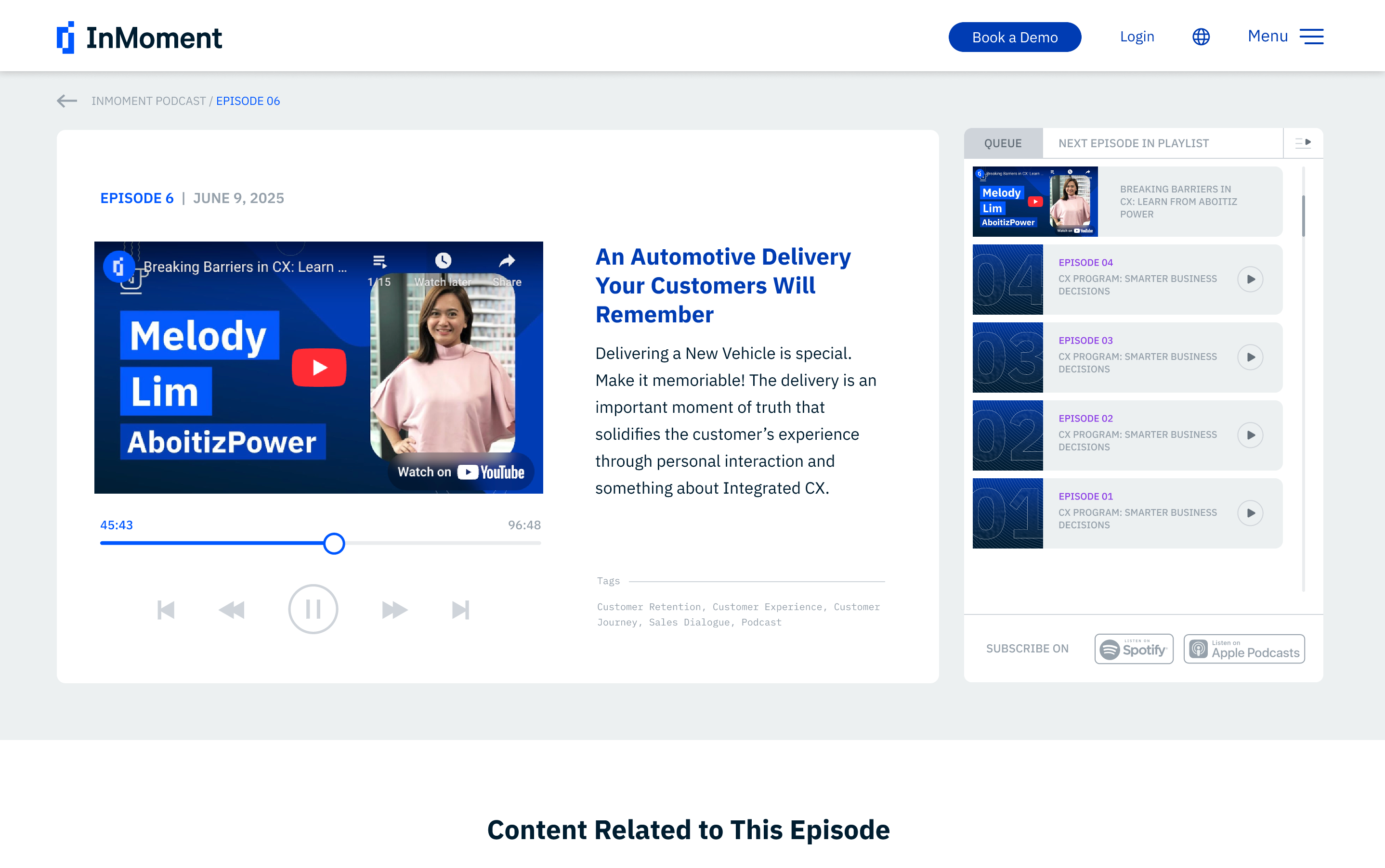 Podcast Episode Page – InMoment branding customer experience design design system figma graphic design interface design layout design modern podcast page ui ux web design