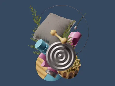 3D Model: Geometric Assemblage 🔗 3d 3d composition 3d design 3d forms 3d items 3d shapes abstract abstract art abstract shapes clean design colorful colorful design composition creative geometricshapes graphic design modern art pillow