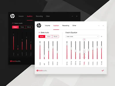 Audio settings panel audio beats audio drylikov equalizer hp panel settings ui ux