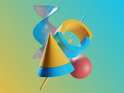 3D Composition of Geometric Forms 3d 3d abstract art 3d art 3d composition 3d cone 3d design 3d render 3d sphere 3d stick 3d visual abstract art blue colorful design geometric shapes gradient gradient background red sphere stick yellow