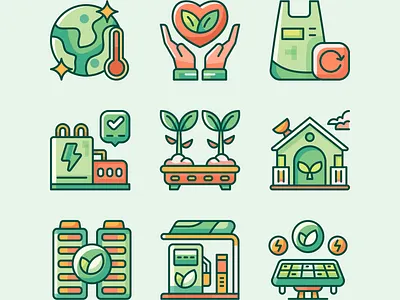 Sustainability Icons clean ui design icon icon set iconography icons illustration illustrative icon landing minimal sustainability ui uiux user interface website