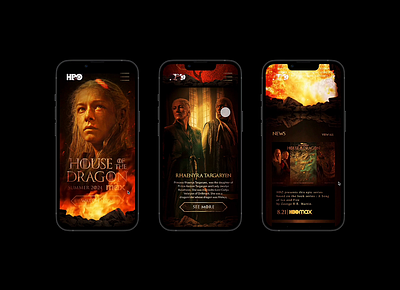 House of the Dragon - Saison 2 : mobile app design app design blood and fire entertainement entertainment website game of thrones hbo house of the dragon max mobie app movie design promotional app promotional website rhaenyra targaryen targaryen ui uxui design