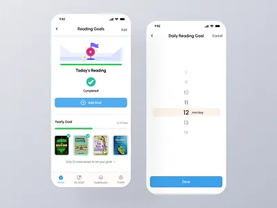 Reading Goals mobile App Ui app graphic design mobile reading gioals mobile reading goals reading goals app reading goals dashboard reading goals details reading goals experience reading goals interface reading goals option reading goals page reading goals screen reading goals setting reading goals ui reading goals view reading goalsdesign reading golas setting screen ui