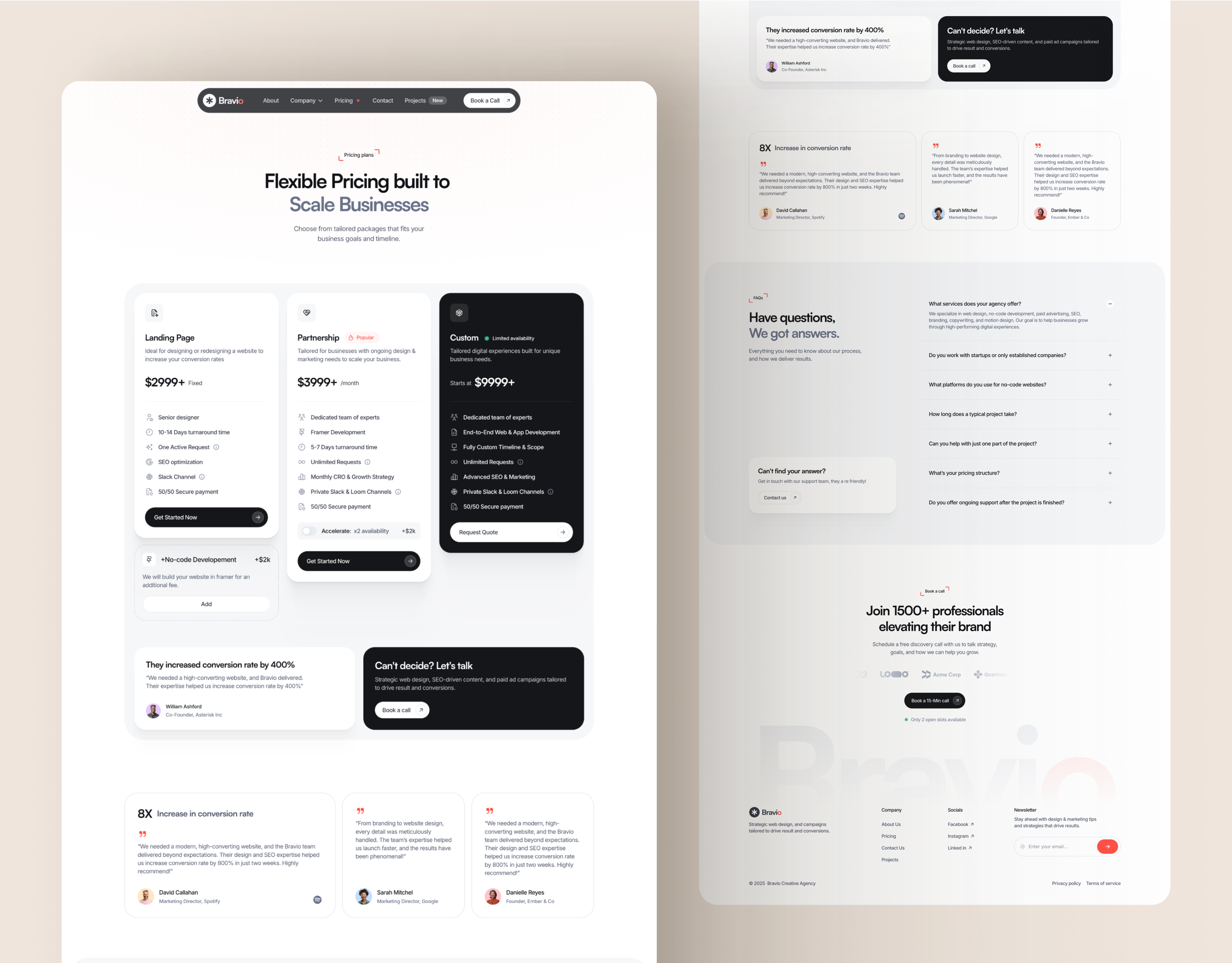 Bravio - Agency Pricing Page agency business figma framer pricing product design ui ux