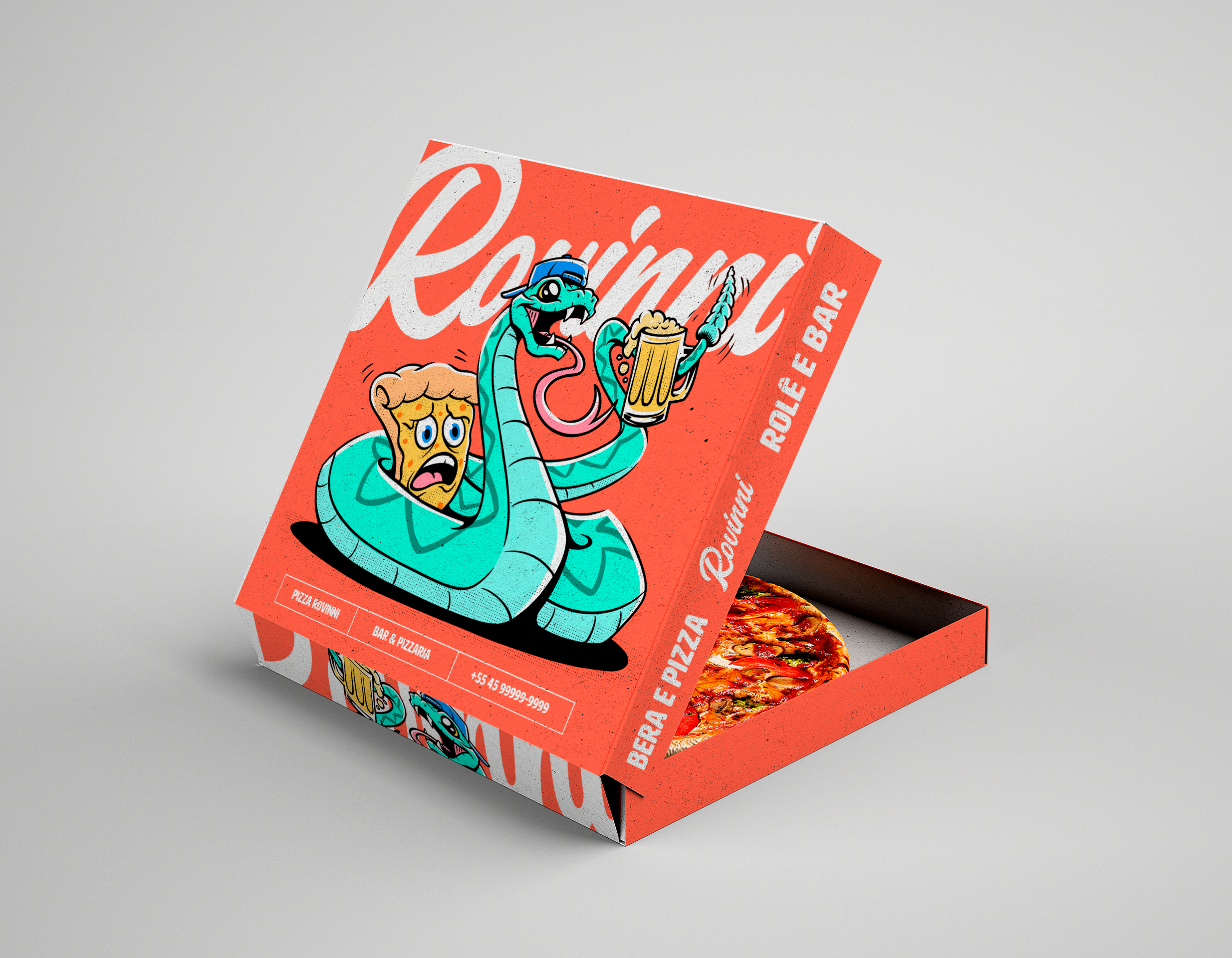 Pizza box illustration beer design graphic design illustration logo pizza pizza box rattlesnake snake
