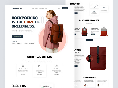 🎒 AdventurePak – Backpack eCommerce Website Concept backpack branding design e commerce ecommerce homepage landing landing page shopify shopify store store travel ui web web design website