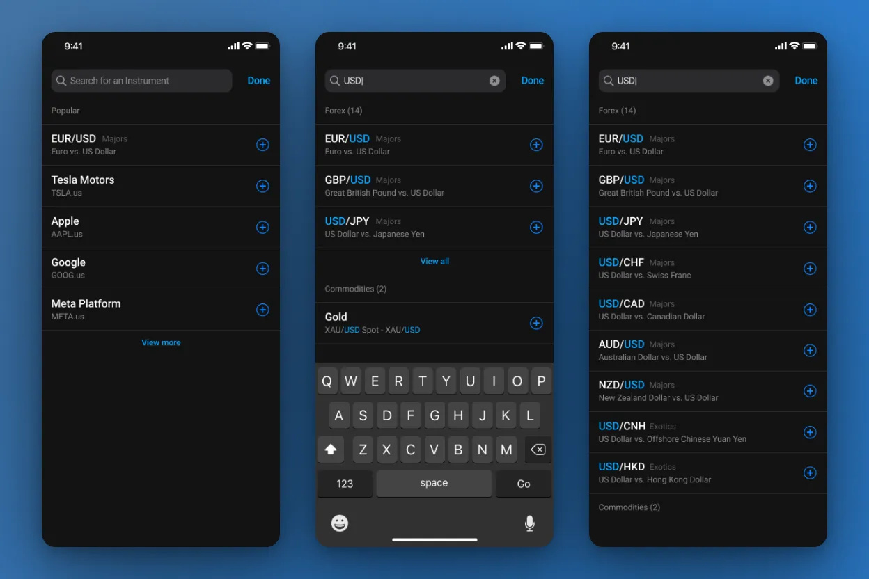 Search app trade ui ux
