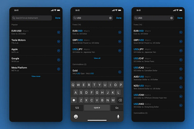 Search app trade ui ux