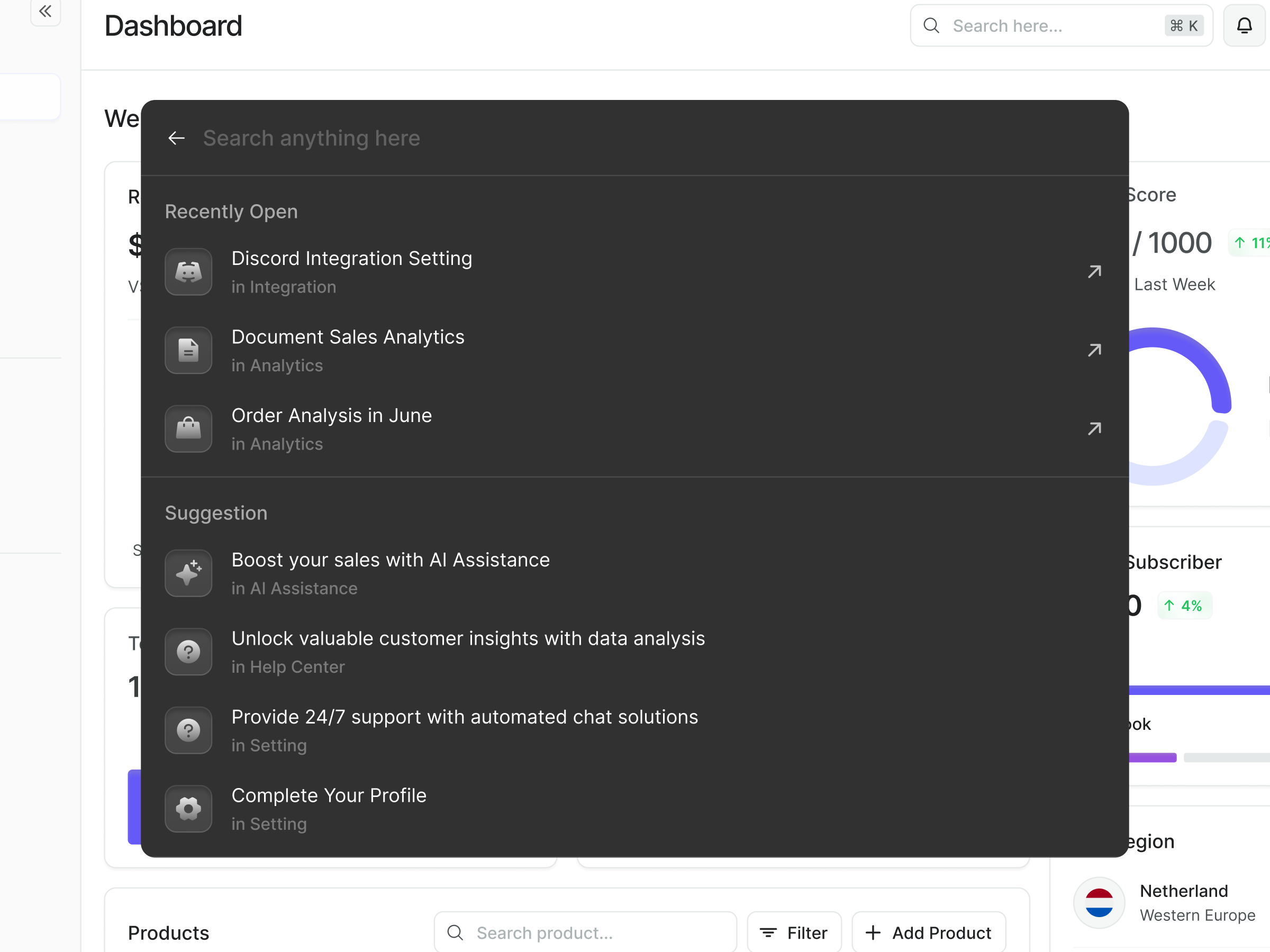 Global Search / Quick Search - Opsale Sales Analytics Dashboard branding chart dashboard design global search integration modal quick search saas saas dashboard sales analytics sales dashboard search search modal search suggestion searchbar typography ui ui ux design ux