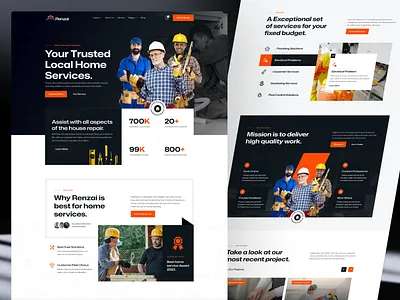 Renzai - Handyman Services Website branding creative web design electrician website design handyman webflow template handyman website design home improvement site home repair website landing page local services web design maintenance web design minimal design plumber webflow template responsive design seo friendly template service business website template design ui kit uiux design webflow template website design