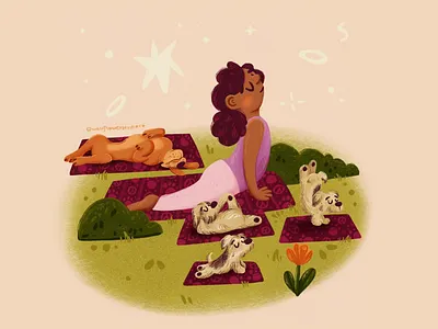 A Little Morning Doga in the Park 🌷🧘‍♀️ colorful dogs hand drawn illo illustration nature park spot illustration yoga