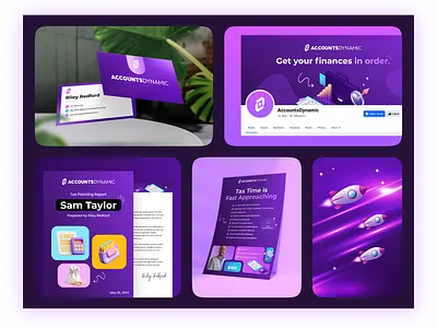 AccountsDynamic Branding banner brand design brand refresh branding business card corporate identity finance branding flyer letterhead logo design minimal branding purple space design visual identity