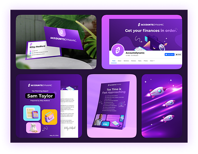 AccountsDynamic Branding banner brand design brand refresh branding business card corporate identity finance branding flyer letterhead logo design minimal branding purple space design visual identity