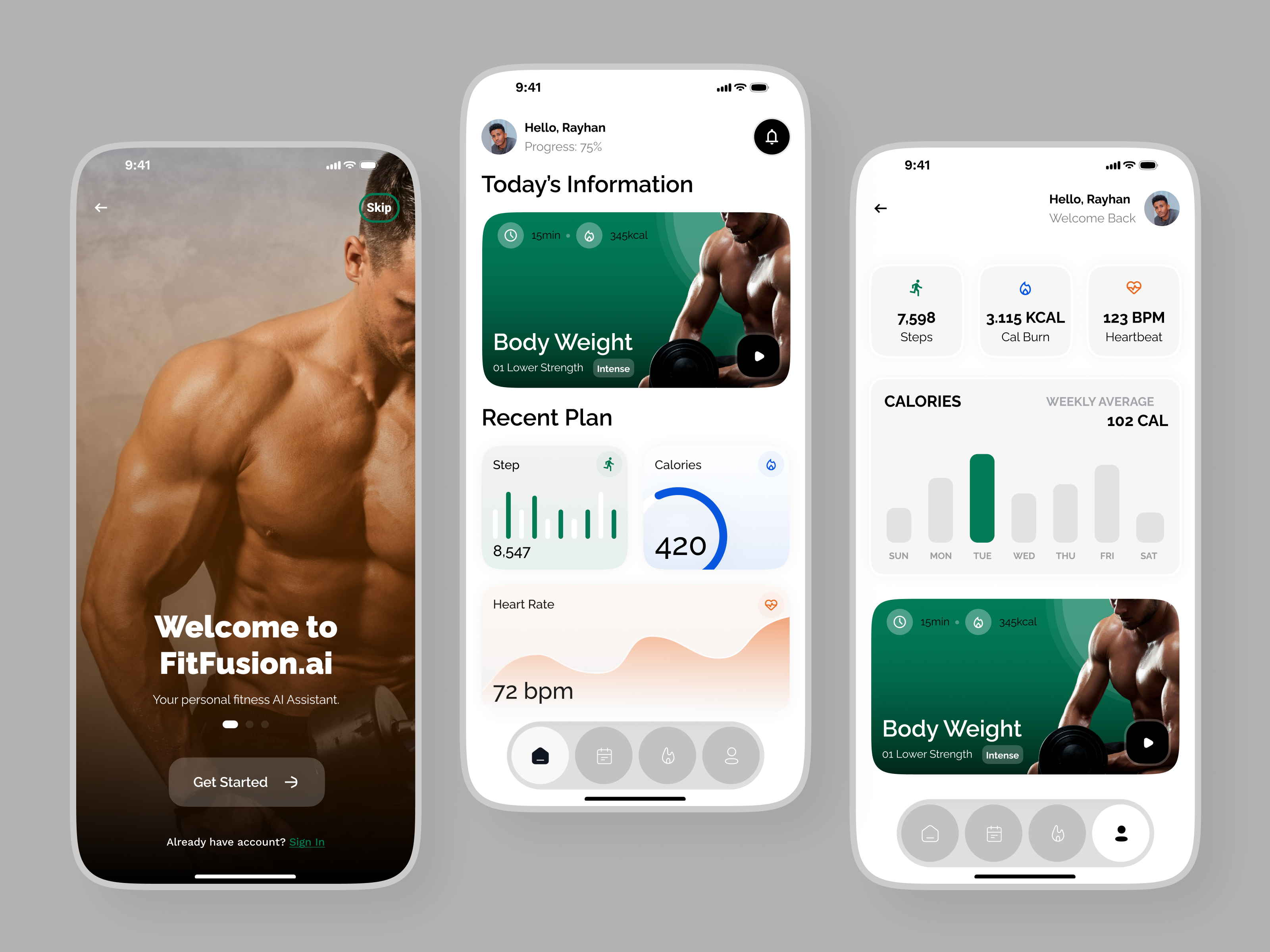 Personal Fitness Assistant App UI 2025 2025 design aburayhan aburayhanux animation app design ui figma fitness app ui icon mobile app typography ux vector