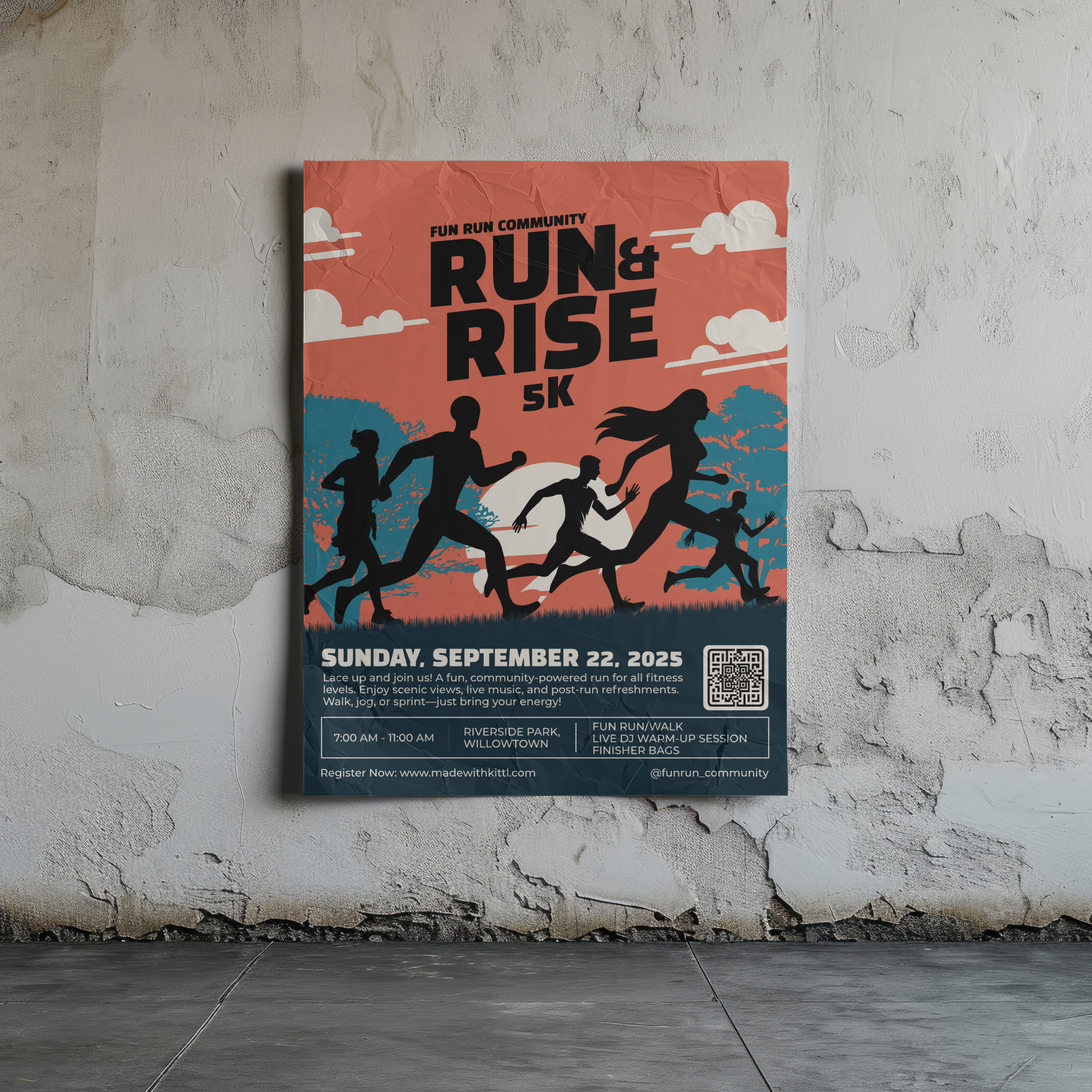 Rise and Run – Bold Poster Design for a Community 5K clean graphic design minimal poster posters run run poster running sport sport pamflete sport poster street