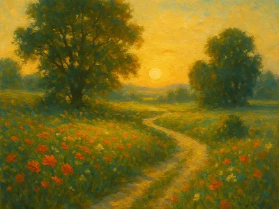 Sunset Over the Flower Path